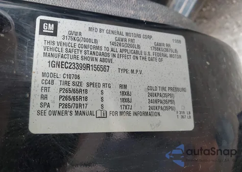 2009 Chevrolet Tahoe Lt2 from USA, damaged, VIN 1GNEC23399R156567